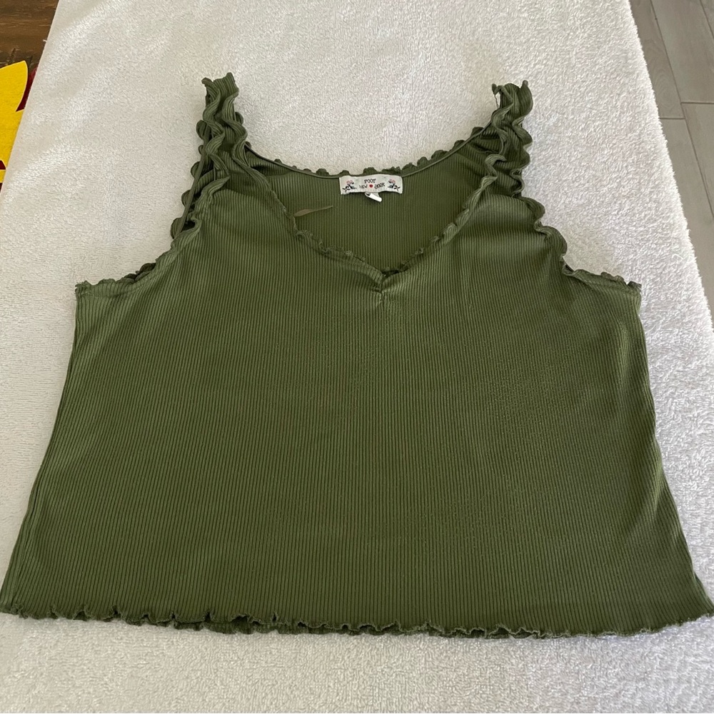 Forever 21 Olive Ruffle Trim Tank Top